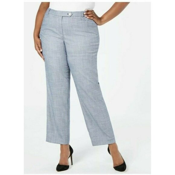 Calvin Klein Womens Dress Career Pants Blue Chambray Stretch Pocket Plus 14W New - Picture 1 of 12